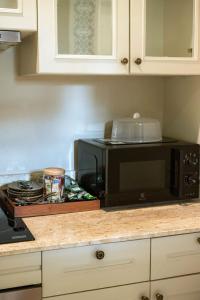 une cuisine avec un micro-ondes et un plan de travail dans l'établissement My Ozone Villa Khaoyai มายโอโซน วิลล่า เขาใหญ่, à Ban Sap Setthi