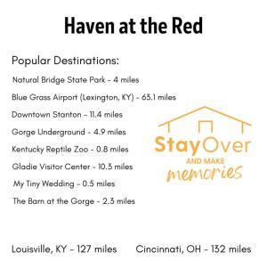 een flyer voor het rode huis-evenement met de namen van de locaties bij Hot Tub - Haven at the Red - Red River Gorge KY in Slade