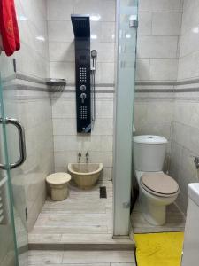 a small bathroom with a toilet and a sink at Paradis résidence473 in Oran +5 photos