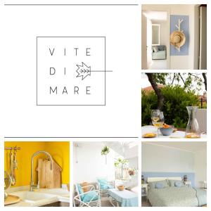 a collage of photos of a kitchen with yellow and blue at VITEDIMARE APARTMENT SABBIA - SAND in Muggia