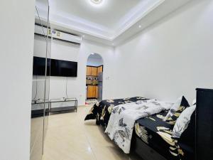 Una televisión o centro de entretenimiento en Fully furnished studio on Ground floor