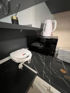 a white appliance sitting on top of a kitchen counter at Apartman Jocić in Vrnjačka Banja +10 photos