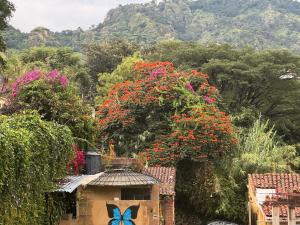 ein Haus mit Blumen und einem darauf gemalten Schmetterling in der Unterkunft Galera centro de Tepoztlan in Tepoztlán