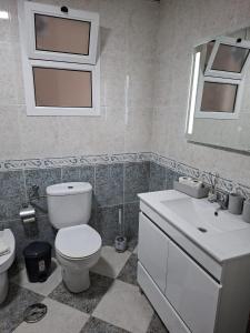 a bathroom with a toilet and a sink and a mirror at Geovanny house in Funchal +18 photos