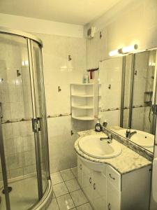 une salle de bain avec lavabo et douche dans l'établissement OASE in Burgtiefe, à Burgtiefe auf Fehmarn 