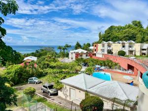 una vista aerea di un resort con l'oceano di Studio bohème a La Trinité