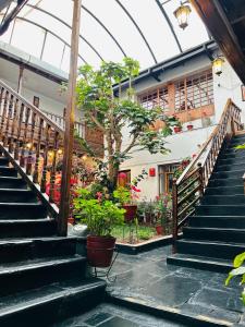 arium of a building with stairs and plants at Casona Ecoterra Hotel in Cusco