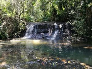 einem Wasserfall in der Mitte eines Wasserpools in der Unterkunft Greenforest 