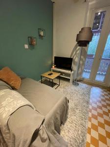 a bedroom with a bed and a flat screen tv at Charmant 2 pièces, centre ville de Colmar et marché de Noël in Colmar