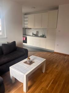 诺维萨德Apartman Sunce Novi Sad的带沙发和咖啡桌的客厅