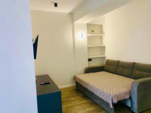 een woonkamer met een bank en een bed bij CercIbis in Chişinău