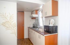 a small kitchen with a sink and a microwave at Pet Friendly Stacaravan In Drnis With Wifi in Brištane