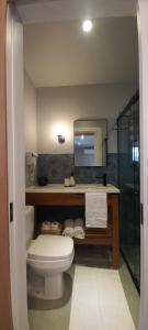 a bathroom with a toilet and a mirror at Hospedagem Moderna em Container in Foz do Iguaçu +20 photos