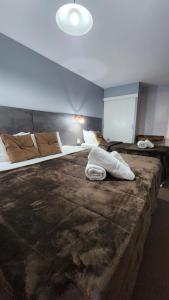 een slaapkamer met twee bedden met kussens erop bij Essencial Hotel Spa in Mendoza