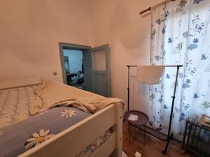 sypialnia z łóżkiem i oknem z zasłoną w obiekcie Spavaca soba s zajednickim kupatilom Ja spavam u prolaznoj dnevnoj sobi w Belgradzie