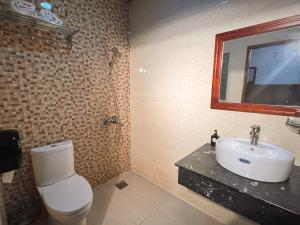 a bathroom with a toilet and a sink and a mirror at Minh Châu Hotel in Kon Rung (1) +6 photos
