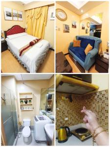 a collage of four pictures of a bedroom at Trees Residences by Cail in Manila