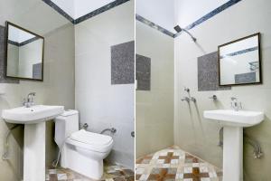 two pictures of a bathroom with a toilet and a sink at Super Townhouse by OYO Chandigarh Near PEC-PGI-PU Formerly Hotel Paradise in Chandīgarh +44 photos