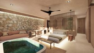 Giường trong phòng chung tại Luxury Villas By Awa Holbox - Beachfront