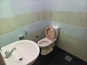 a bathroom with a toilet and a sink at Elephant View Hotel in Damana