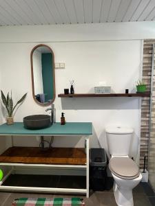 a bathroom with a sink and a toilet at Blue Essence Tahaa in Tahaa +24 photos