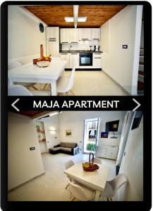 two pictures of a kitchen and a living room at Maja in Ischia