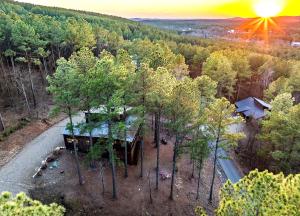 an aerial view of a house in the forest at Serene mountain cabin with hot tub and 2 ensuites in Stephens Gap