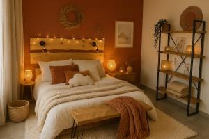 ル・クロトワにあるLa Rose des Ventsのベッドルーム1室(大型ベッド1台、テディベア付)