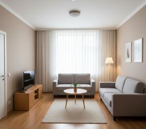 una sala de estar con un sofá y una mesa en GozGen Apart, en Alejandreta