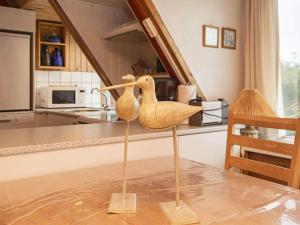 deux oiseaux assis sur un comptoir de cuisine dans l'établissement 4 person holiday home in Rømø, à Lakolk