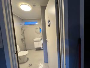 een badkamer met toilet en wastafel bij Little Getaway in Oldervik +29 foto's