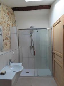 un bagno con doccia e lavandino di Grande maison Art Nouveau entre mer & garrigue, charme et loisirs au cœur du Sud a Gabian