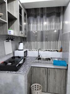a small kitchen with a sink and a stove at Luxe Homes in Meru