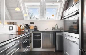 een keuken met roestvrijstalen apparatuur en twee ramen bij 3 Bedroom Stunning Home In Vestervig in Vestervig