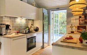 ホーンバックにあるGorgeous Home In Hornbæk With Wifiの白いキャビネットとカウンタートップを備えたキッチン