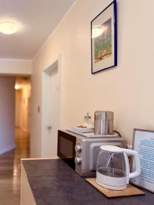 a kitchen with a counter with a blender on it at Hotel Appart in Osnabrück
