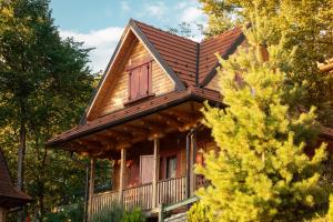 a log cabin with a gambrel roof at STD Bešević "Naše Brdo" Ivanjica in Ivanjica +61 photos
