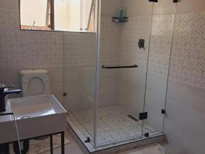 RandfonteinにあるGuesthouse in Randfonteinのシャワー、トイレ、洗面台を備えたバスルーム