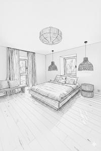 a drawing of a bedroom with a bed at Mitteraubach in Jandelsbrunn