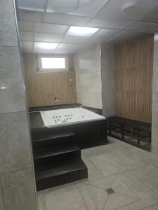 a bathroom with a bath tub and stairs in it at Nancy zimr 1 in Massada