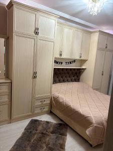 Toshkent-Passajir BekatiにあるIn the heart of Tashkentのベッドルーム1室(ベッド1台、キャビネット、ラグ付)