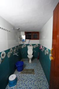 a small bathroom with a toilet in a room at Coorg peacock feathers home stay in Kushālnagar +17 photos