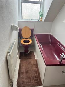 ein kleines Badezimmer mit Toilette und Waschbecken in der Unterkunft 1st Class 4 Bedroom 2 Bathrooms Sleeps 9 - 11 adults in Galashiels + 62 Fotos