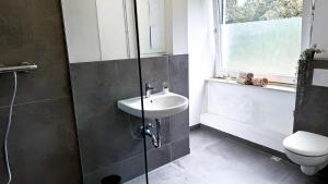 a bathroom with a sink and a toilet at Haus für 8 Personen, 4 Zimmer in Wenzendorf