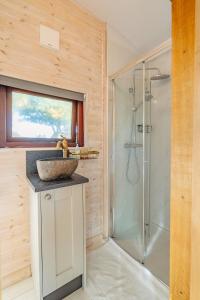 Un baño con lavabo y ducha en The Cosy Goose, en Charlton