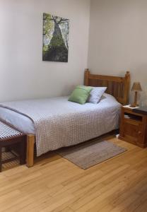 a bedroom with a bed with a green pillow on it at 'The Cape Robin' studio apartment in Hoheizen