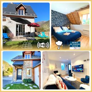 eine Collage aus Bildern eines Hauses in der Unterkunft CHALET LAC BLEU Luchon proche Thermes 3ch terrasse bbq pkg 7p in Saint-Mamet