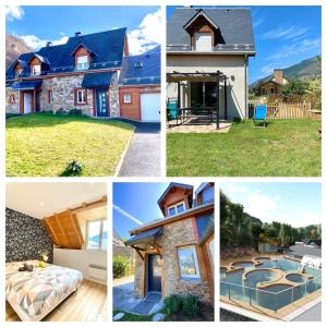eine Collage aus Bildern eines Hauses in der Unterkunft CHALET LAC BLEU Luchon proche Thermes 3ch terrasse bbq pkg 7p in Saint-Mamet