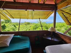 Un dormitorio con una cama y una mesa y una ventana. en Appaloosa lodge, en Grand-Bourg 15 fotos más