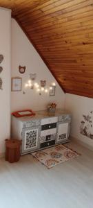 a room with an attic with a wooden ceiling at chambre d'hôte la maison verte in Séglien